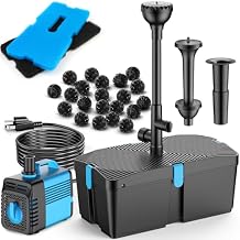 Pond Filter with Fountain Pump Kits, 60W 820GPH Pond Pump and Filter Kit with Submersible Water Pump Flow Ajustable for Outdoor Ponds Koi Pond Garden Fish Tank Water Features