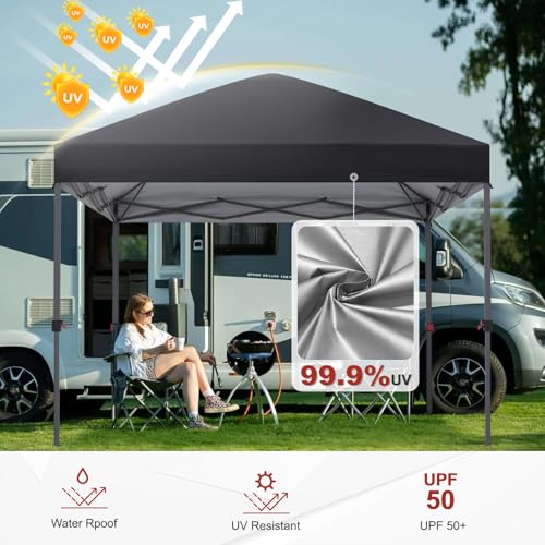 ABCCANOPY 10x10 Pop Up Canopy Tent, Easy Setup Instant Shelter with Wheeled Bag, Heavy Duty Outdoor Canopy for Beach, Market, Backyard, UV Protection, Outdoor Weather Protection (Dark Black, 10x10) — view 6