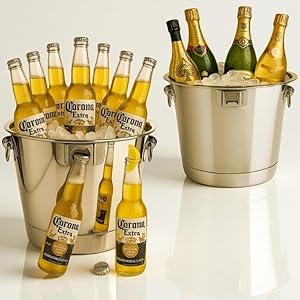 6L Large Ice Bucket 2PCS with Opener for Party, Mimosa Bar Supply Thickened Stainless-Steel Beverage Tubs for Champagne Beers Sparkling Wine Cocktails, Metal Drink Cooler/Holder Double Handles
