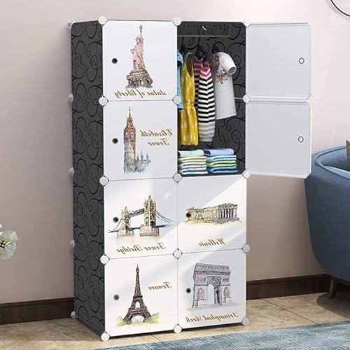 Image of Owme Closet for Clothe DIY Plastic Rack - Side Hanger, Storage for Home | with Mist Humidifier with Remote Controller, Shelf Storage Cabinet Stand, Auto Open & Close for Rain and Sun (Black, 8 Door)