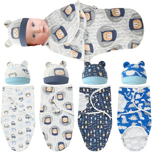 Image of FuWeave 4 Pack Baby Swaddle with Zipper and Hat - Preemie Swaddles for 0-3 Months Newborn Soft Cotton Organic Baby Swaddle (Popular Style, Charming Color)