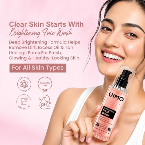 Image of UIMO Brightening Face Wash for Women & Men | Deep Cleansing Face Cleanser with Aloe Vera & Orange Extract | Oil Control, Tan Removal & Glowing Skin | Gentle Daily Face Wash for All Skin Types | 100ml