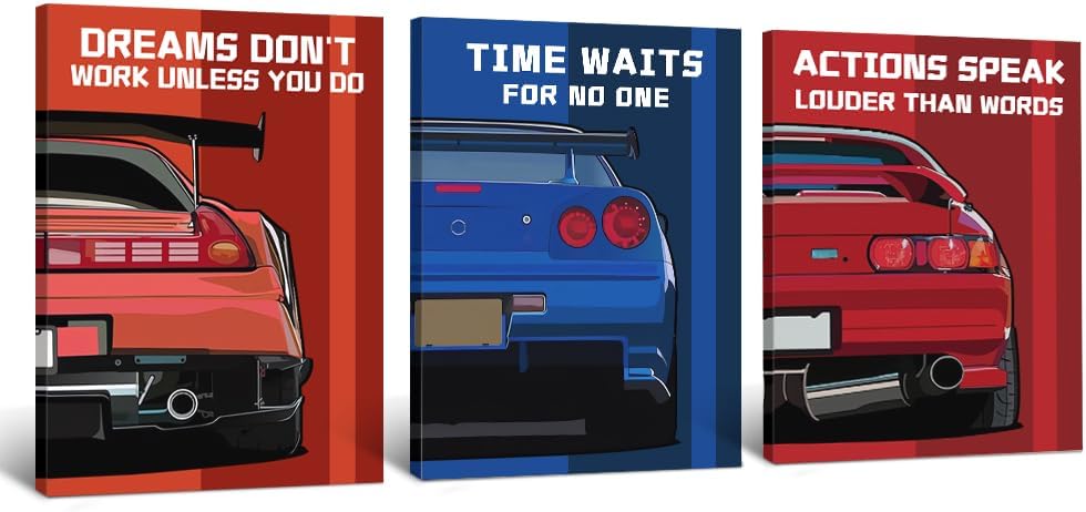 Car Wall Art Canvas Prints Living Room Wall Decor,Inspirational Framed Art Home Aesthetics Boys Room Decorations Set of 3 (12"x16")