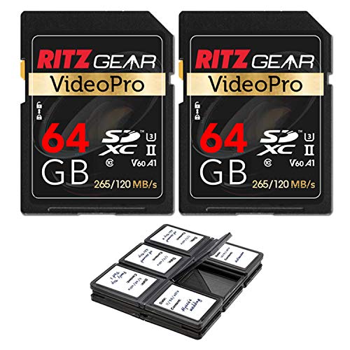 Ritz Gear Extreme Performance Video Pro 64GB 4K 8K Ultra HD SDXC U3 V60 A1 Memory Card 2-Pack (Read 265mb/s 120mb/s Write)