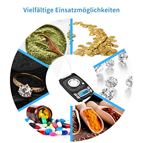KUBEI 100g/0.001g USB Aufladen Milligramm Waage,Mini-Hochpräzise Grammwaage Digitalwaage Briefwaage Goldwaage Feinwaage, Schmuckwaage mit Kalibriergewichte, Pinzetten, Wiegeschale
