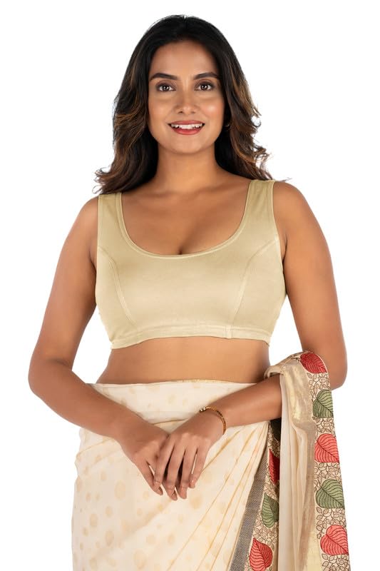 Image of Abhi Cotton Readymade Saree Blouse for Women- Sleeveless, U-Neck, Regular-fit, Stretchable, Pull-on Style