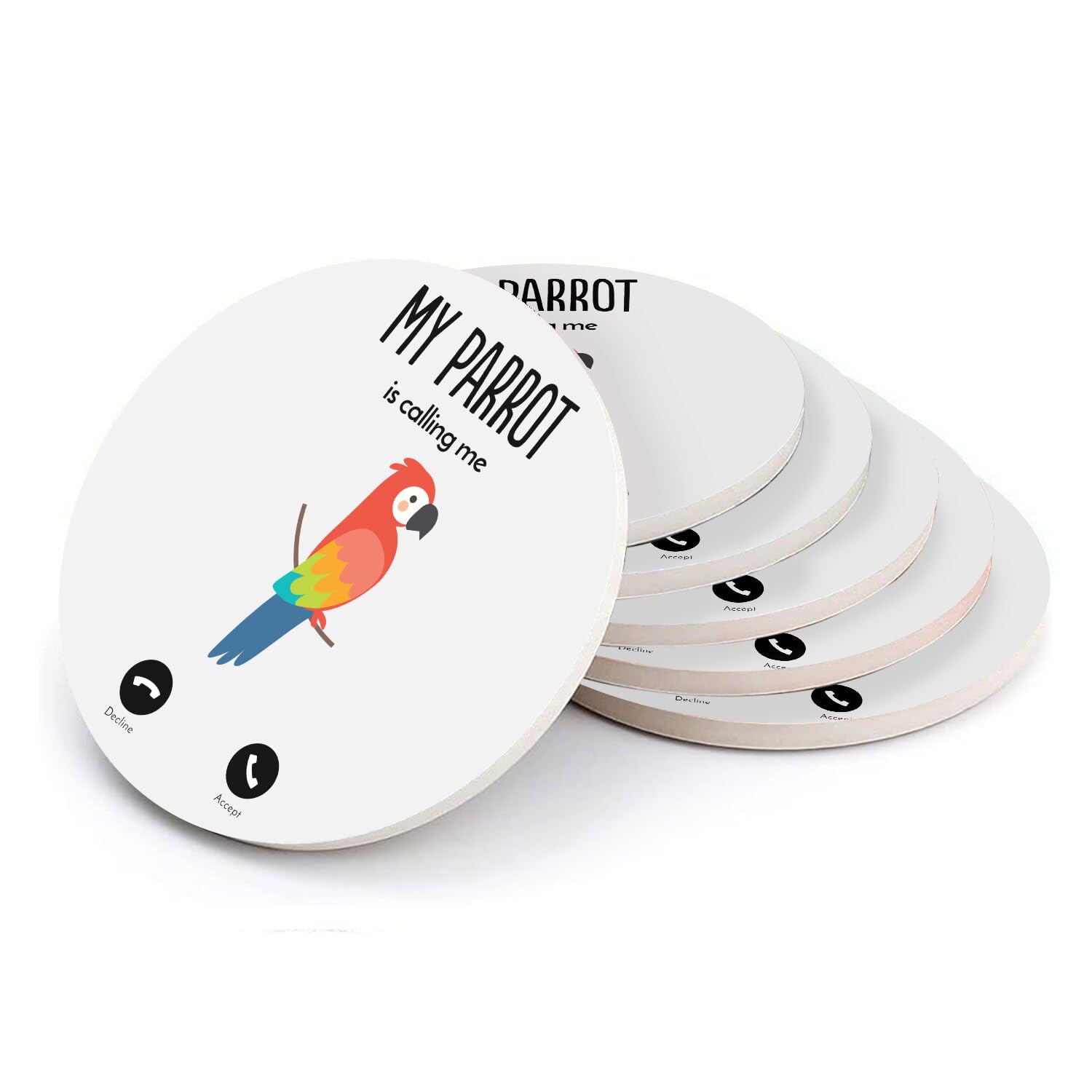Sous-verre ronds en céramique My Parrot, lot de 6 dessous de verre tropicaux 108x108mm