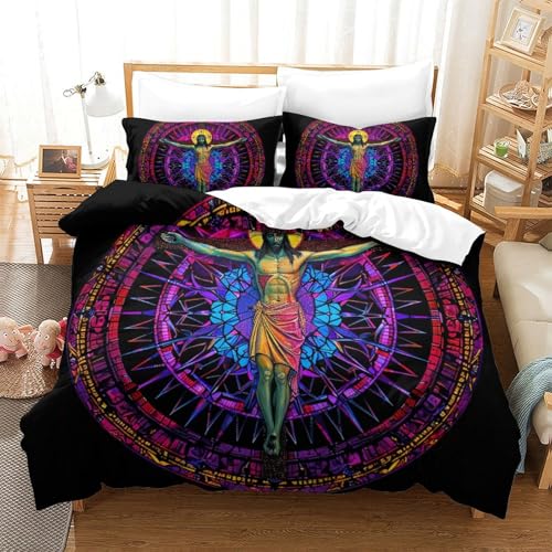 Parure de lit Jésus housse de couette microfire 260x220 cm avec taies - 2