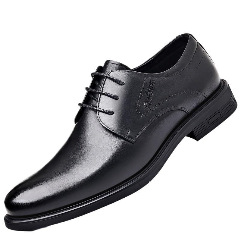 Men's PU Leather Lace-Up Oxfords, Black Dress Shoes, Comfortable Formal Footwear, All-Match Casual Loafers for Office and Daily Wear