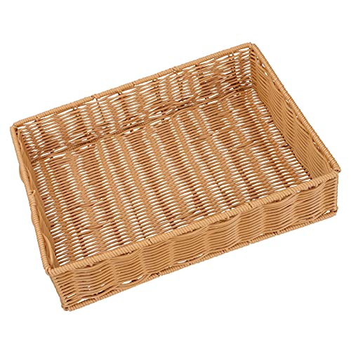 Tomaibaby Rattan Storage Basket - 15 Inch Rectangular Woven Wicker Basket for Kitchen Table, Family, Restaurant, Supermarket, and Bakery (Brown)