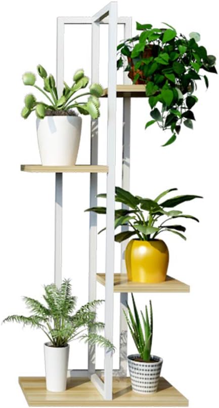 4-Tier Iron Flower Stand Plant Pot Rack Multifunction Storage Display Shelf Living Room Corner Holder Garden Decoration Floor Stand in White(A)
