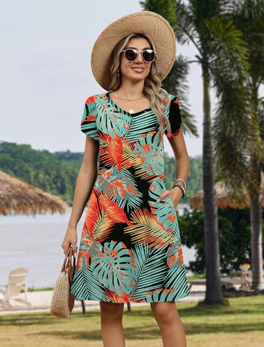 Image of Zeagoo Womens Summer A-Line Dress with Pockets Mini Short Sleeve Dresses Flowy Beach Swing Dress 2026 Vacation Travel