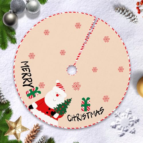 Hianjoo Falda de árbol de Navidad, 90cm / 36 Inch Tela navideña para Base de árbol Cubre Pie Alfombra para Navidad Fiesta de año Nuevo Vacaciones en Casa Decoración, (Caqui Santa Claus, 90cm)