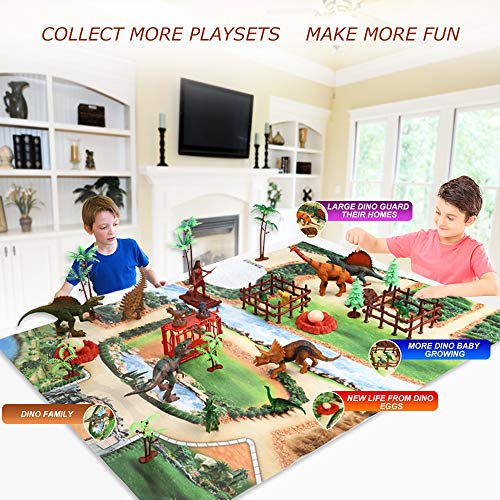 Baccow 60pcs Dinosaur Toys for Kids Age 3 4 5 6 7 8 9yr Year Old Boys Girls Gifts, Big Play Mat Dinosaur Playsets Toddler Boy Toys
