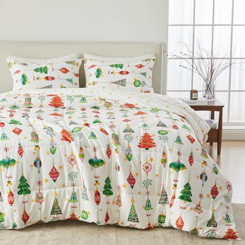 Great Bay Home Full/Queen Size Christmas Comforter Set - 3-Piece Down Alternative Comforter and Sham Set - Reversible, Lightweight, Ultra-Soft Bedding Set (Twinkling Ornaments)
