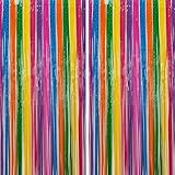 Paquete de 2 cortinas de flecos de papel de aluminio de estrella arcoíris pastel, cortina de oropel metálico para fiesta, telón de fondo de fiesta, serpentinas brillantes para cumpleaños, baby shower