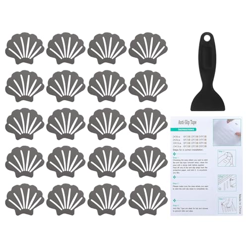 PATIKIL Bathtub Non Slip Stickers 3.54x2.76 Inch, 20 Pack Shell Safety Shower Floor Anti Slip Stickers with Adhesive Decals Scraper for Bath Tub Shower Floor Stair, Gray