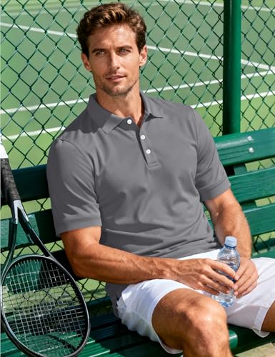 Image of MAGCOMSEN Men's Polo Shirts 3 Buttons Casual Work T Shirts Quick Dry Short Sleeve Golf Shirt Pique Jersey Outdoor Performance