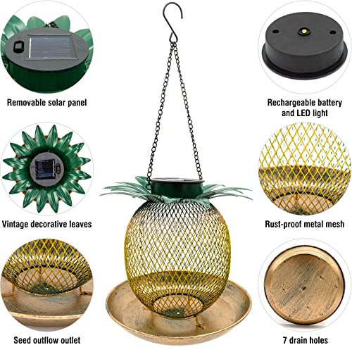 GAINSEN Solar Powered Pineapple Metal Bird Feeder #TOP20