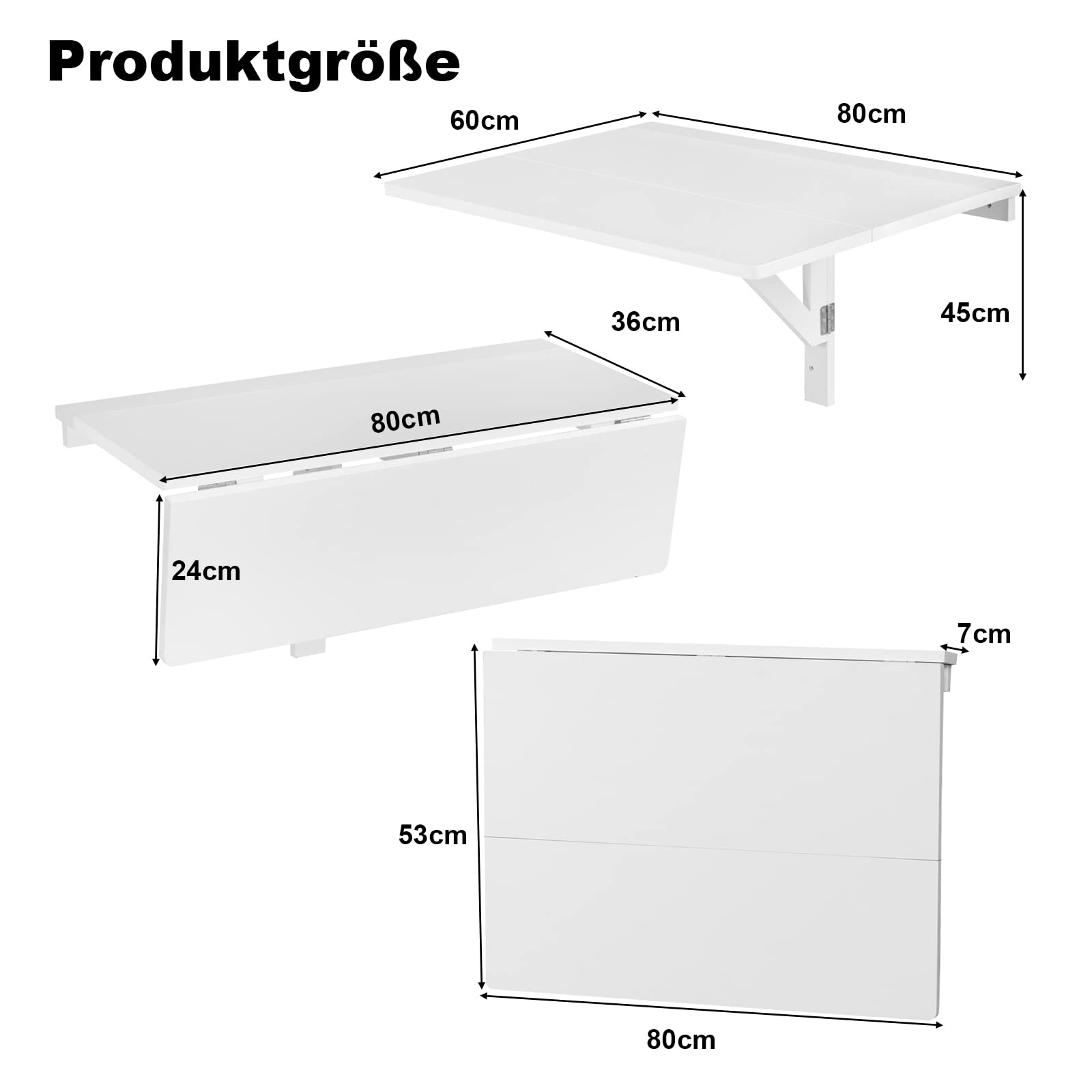 COSTWAY Wandmontierter Klapptisch, 80 x 60 cm, klappbarer Wandtisch, platzsparender Küchentisch Wandklapptisch für Küche Esszimmer Arbeitszimmer (Weiß)