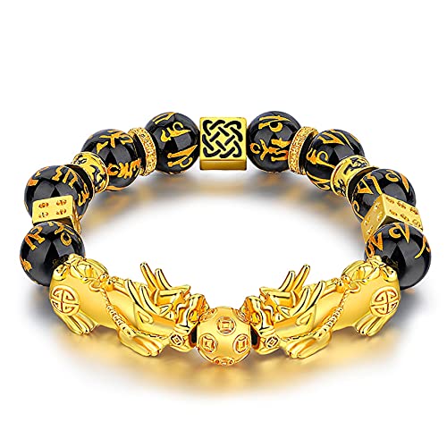 NuALLy Bracelet pour homme,Bracelet oeil de tigre, Pixiu – grand bracelet Vintage noir for hommes, perles d'obsidienne noire naturelle, cristal, éloigne les mauvais esprits (Color : 6)