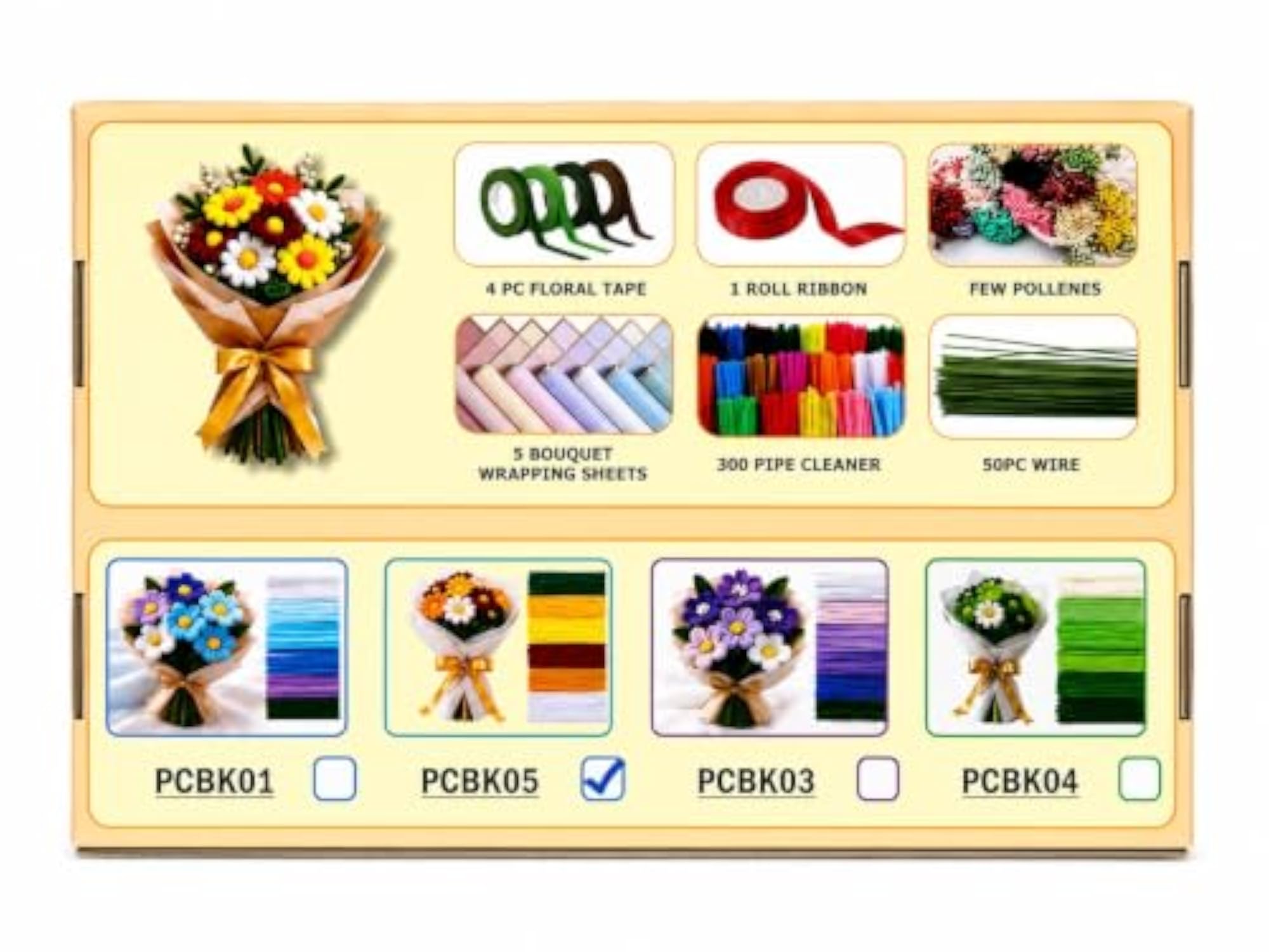 Complete Pipe Cleaner Flower Making Kit for DIY Bouquet Craft