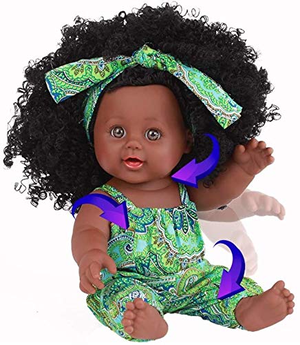 Anytec 12 Inch Reborn Newborn Baby Dolls Look Real Soft Silicone Lifelike Black Pearl African American Full Body Reborn Doll With Baby Clothes For Toddler Boys Girls Birthday Gift (Green) #TOP5