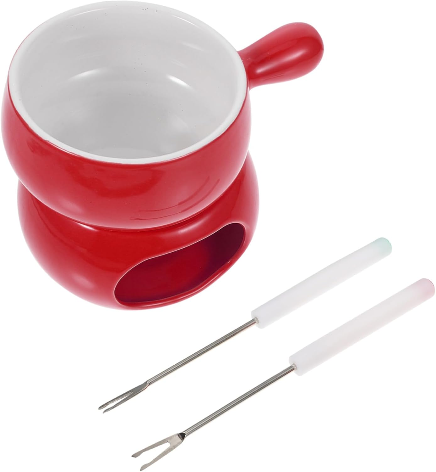 Cabilock 1Set Ceramic Chocolate Melting Pot for Cheese Fondue Includes Forks for Baking and Cooking Wear Resistant Material for Parties and Giving