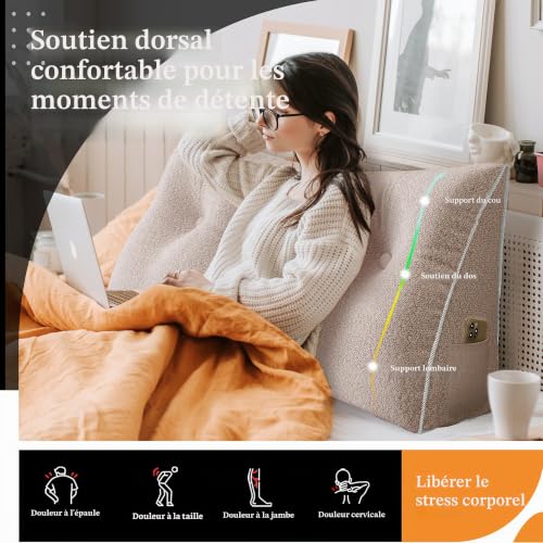 Coussin triangulaire de lit contre le mal de dos en lecture