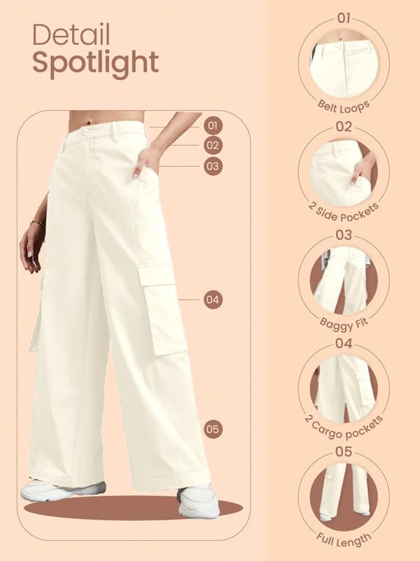Image of GO COLORS Mostlysane Collection Polyester Cargo Pant for Women | Lightweight, Mid Rise, 4 Pockets