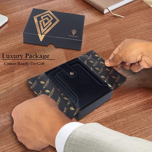 Imperious mens leather wallet bifold, slim, zipper, rfid wallet card holder, money clip, men, picture holder, long style, money clip montableu (Black) - Image 6