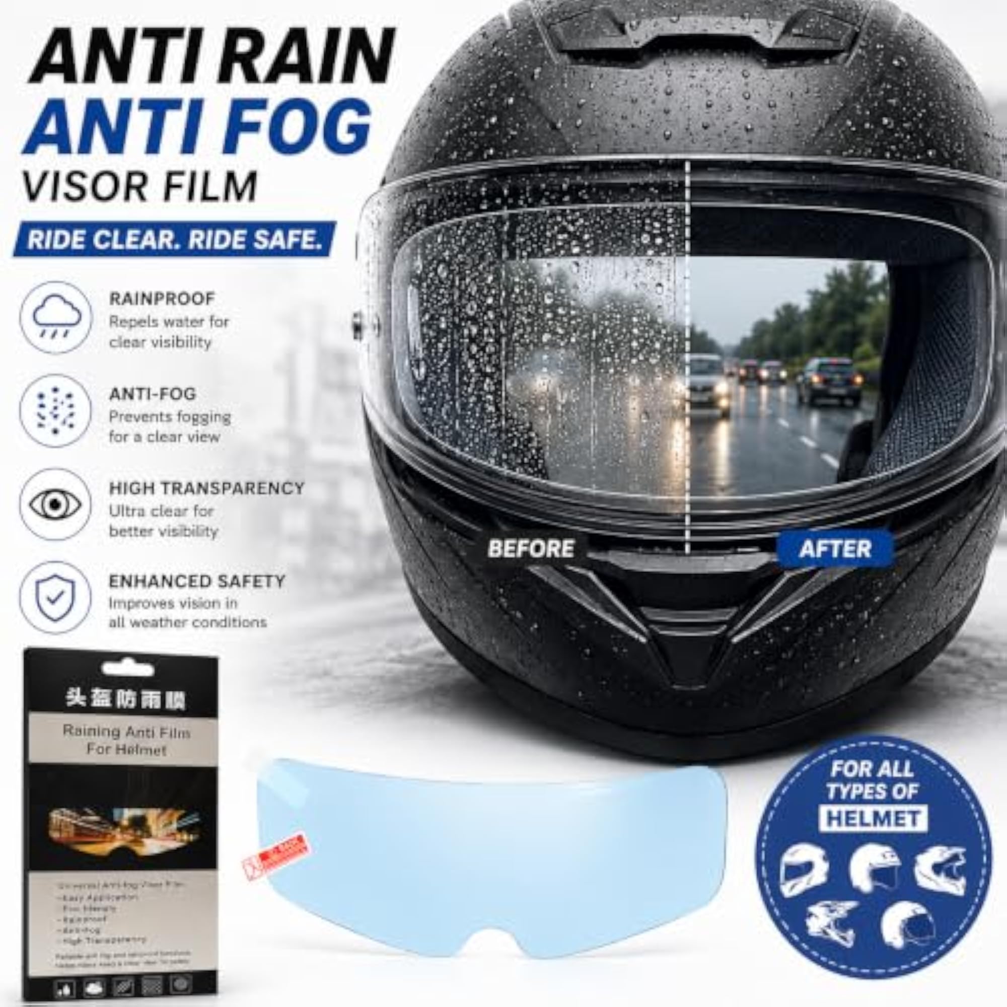 LGP Bike Helmet Visor Anti Rain Film Screen Guard