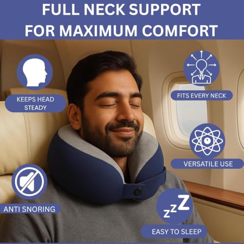 Image of Memory Foam Travel Neck Pillow | Ergonomic U-Shaped Neck Support Cushion with Soft Washable Cover & Carry Bag | Airplane, Car, Train & Office Travel Pillow for Adults (Grey, Pack of 4)