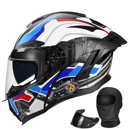 Bluetooth Modular Motorcycle Helmet with Dual Visors, DOT ApprovedBuilt-in Sun Shield, Removable Washable Liner for Adults Men Women, Casco Moto Hombre Mujer (I, XL58~59CM)