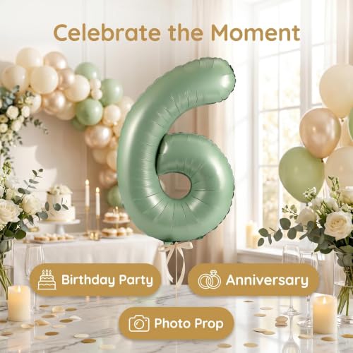 Image of YPSelected 32 Inch Large Foil Helium Number Balloon Birthday Wedding Party 0-9 (Olive Green, 6)