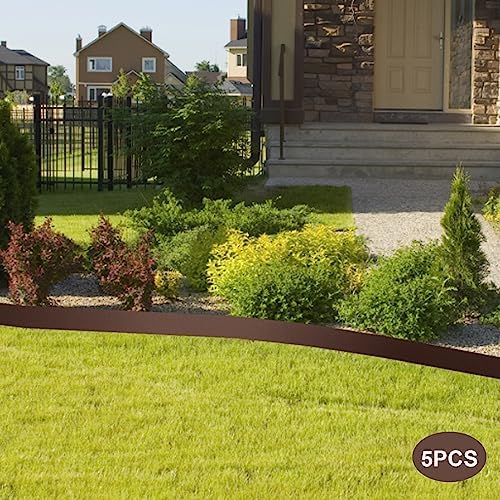 5 Pcs Flexible Steel Lawn Edging - 4" x 39" Decorative Metal Landscape Border, Durable Brown Garden Fencing, 3" High Edging for Yard & Landscape Design