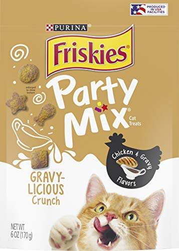 PURINA FRISKIES PARTY MIX Chicken and Gravy Crunch CAT Snack RESEALABLE PEG Bag 6 OZ - 0050000169251
