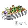 Haigopa 6x3x1FT Galvanized Steel Raised Garden Bed Planters Kit, Zinc-Aluminum Galvanized Raised Garden Beds Outdoor Planter with Tomato Cages, Metal Raised Beds for Gardening Trellis Vegetable Flower