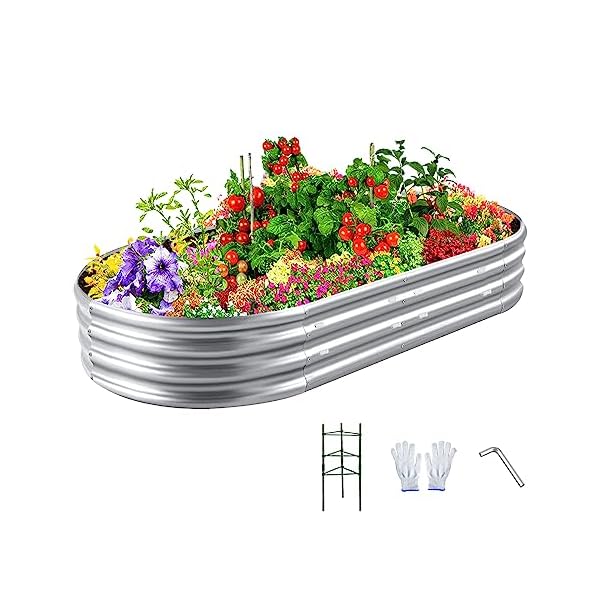 Haigopa 6x3x1FT Galvanized Steel Raised Garden Bed Planters Kit, Zinc-Aluminum Galvanized Raised Garden Beds Outdoor Planter with Tomato Cages, Metal Raised Beds for Gardening Trellis Vegetable Flower