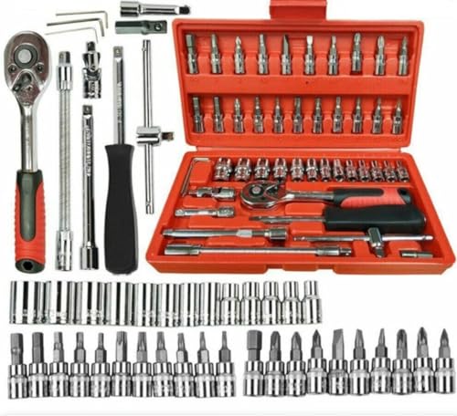 46-in-1 Tool Kit & Screwdriver Set, Multi-Purpose Socket Wrench Set with Ratchet, Precision Bits, & Extension Bars, Compact Hand Tool Case for Car, Home, Bike Repairs (Multicolour) - Image 4