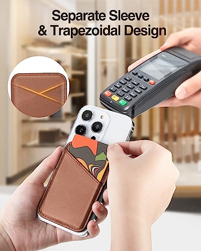 Image of Miroddi for MagSafe Wallet, Magnetic Wallet Card Holder for iPhone 16 /15 /14 /13 /12 Series, 0.12 inch Invisible Ultra-Thin Magnetic Phone Wallet, 2 Independent Card Slot, Vegan Leather, Brown
