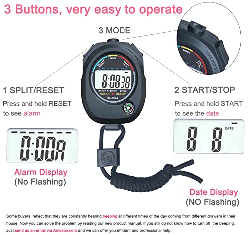 Digital Stopwatch, Bestwya Large Lcd Screen Handheld Count Up Timer With Time Calendar Clock Function (Black , Pack Of 2) #TOP1
