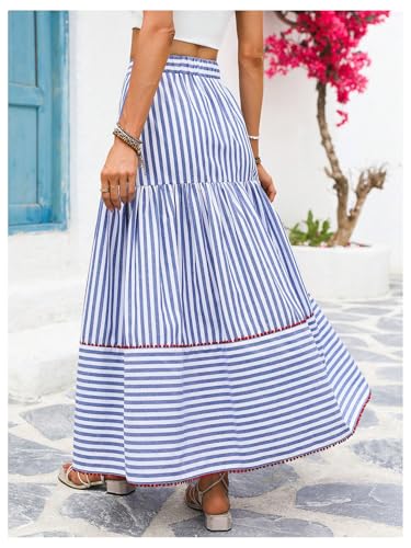 Verdusa Women's Striped Maxi Skirt Elastic High Waisted Tiered A Line Flowy Long Skirts2
