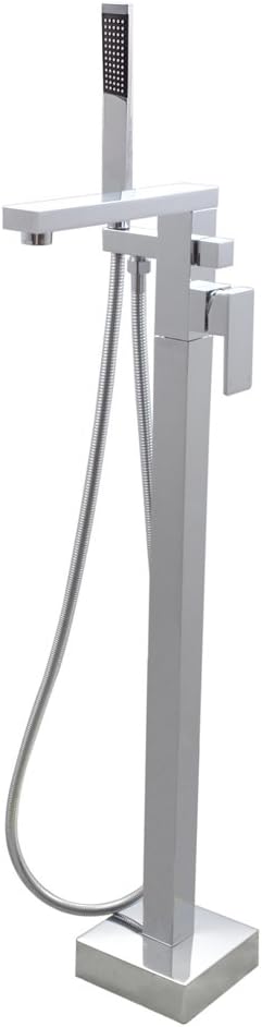KES Brass Freestanding Tub Filler Faucet with Brass Hand Shower Head Floor Mount Chrome, L5805