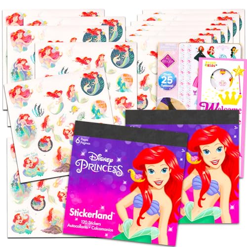 The Little Mermaid Stickers Party Favors Set - Bundle with 240 Ariel Stickers for Kids, Boys, Girls Plus Bonus Tattoos, More | Little Mermaid Birthday Party Supplies