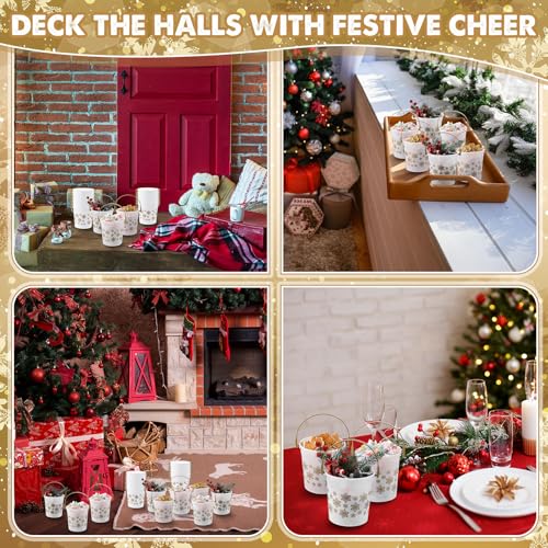 meekoo 12 Pcs Gold Snowflake Buckets with Handles Bulk 4.69 x 3.78 x 4.8 Inch Small Winter Holiday Buckets for Gifts Cute Candy Pails Holiday Storage Baskets for Winter Party - Thumbnail 5