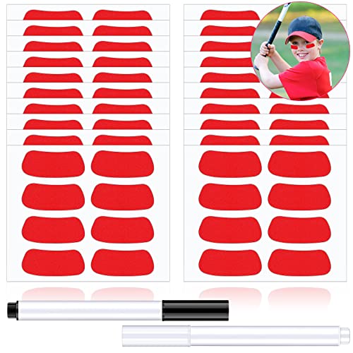 160 Pieces Sports Eye Stickers for Kids Football Softball Baseball Face Stickers Lacrosse Fans Eye Strips with 2 Pencils for Party Game Sport Supplies(Red)