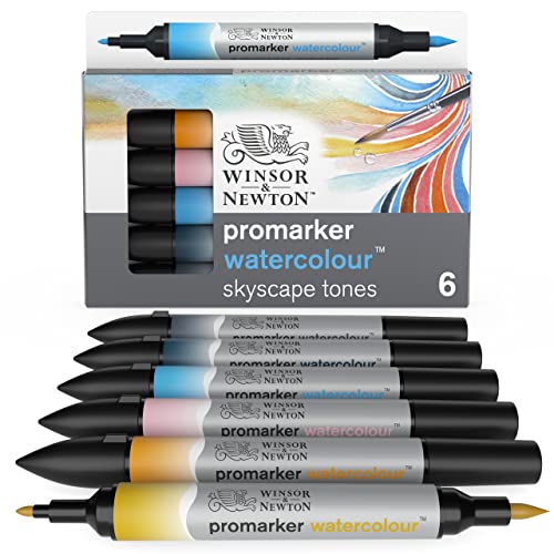 Winsor & Newton ProMarker Watercolor Marker Set, 6 Count, Sky Tones
