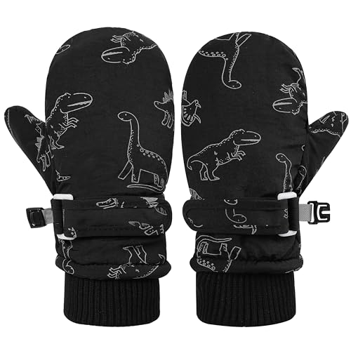 Image of Urban Virgin Toddler Waterproof Outdoor Infant Mittens Baby Winter Gloves Dino Cuffed Warm Fleeced Kids Ski Gloves For Teens