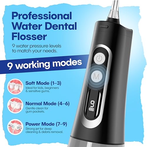 Irrigador bucal inalámbrico Advanced | Tanque grande de 300 ml, 9 modos, pantalla digital, recargable e impermeable IPX7, irrigador dental portátil de viaje con 8 puntas para dientes, encías y - imagen 2